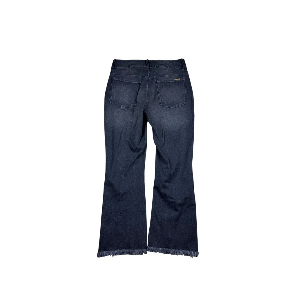 Spartina 449 Womens Dark Wash black flare raw Hem Jeans Size 4 High Rise Patch - Picture 2 of 5